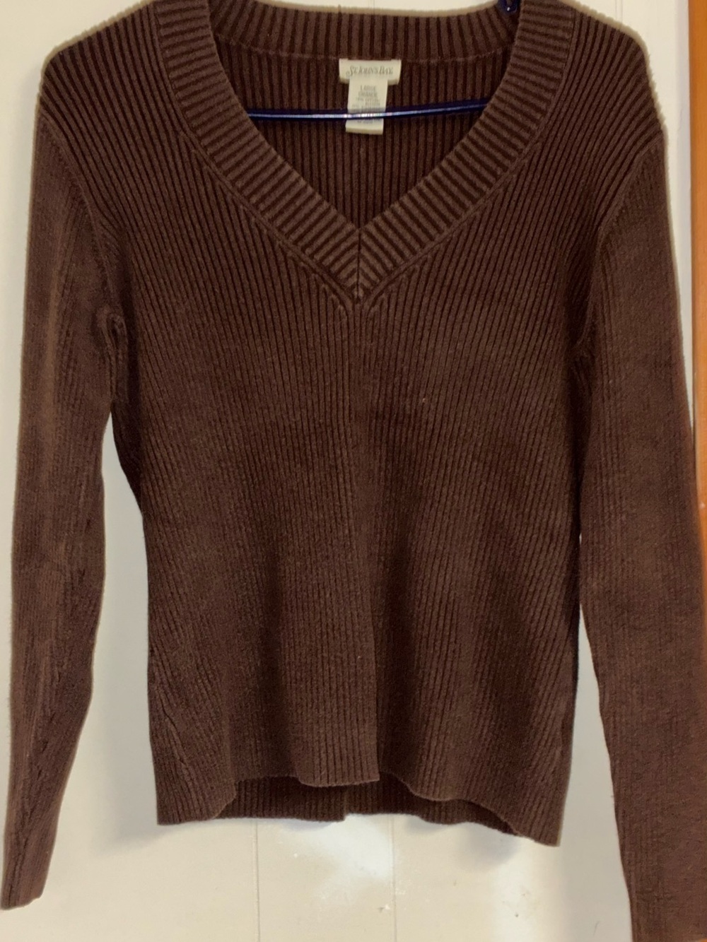 Lot of 2 St John's Bay Ribbed V-Neck Sweaters Women’s L Brown & Red 100% Cotton